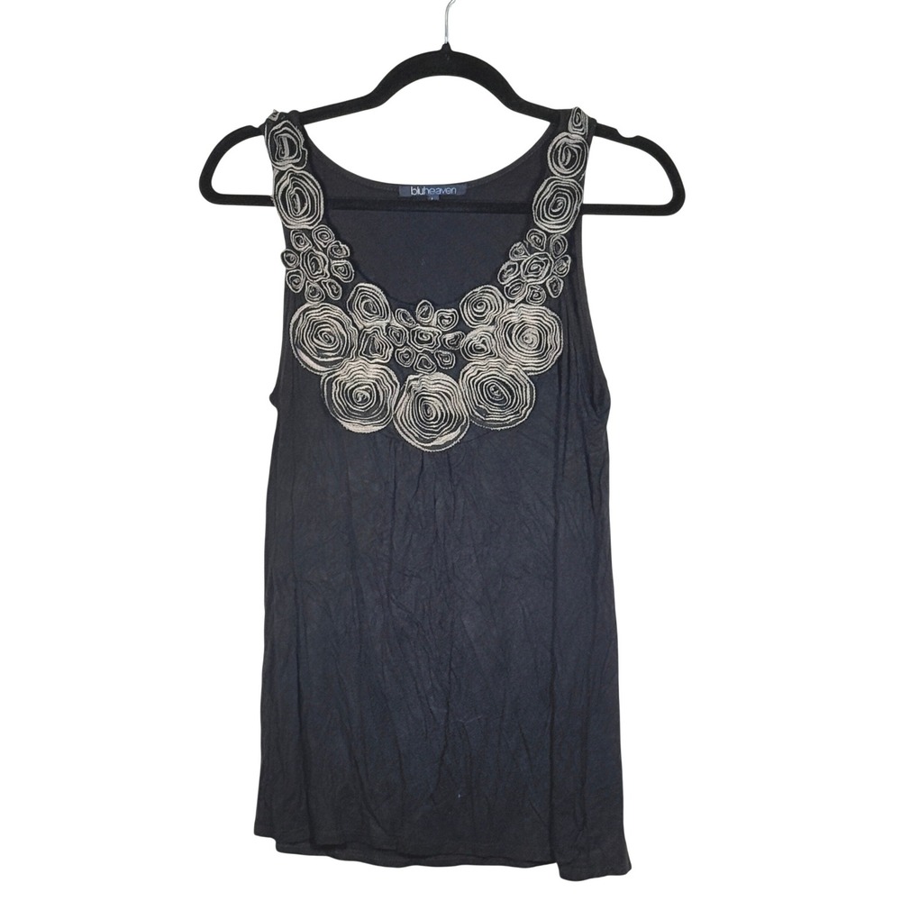 Bluheaven Black Tank‎ Top Silver Rosette Embellished Large long dark fairy y2k